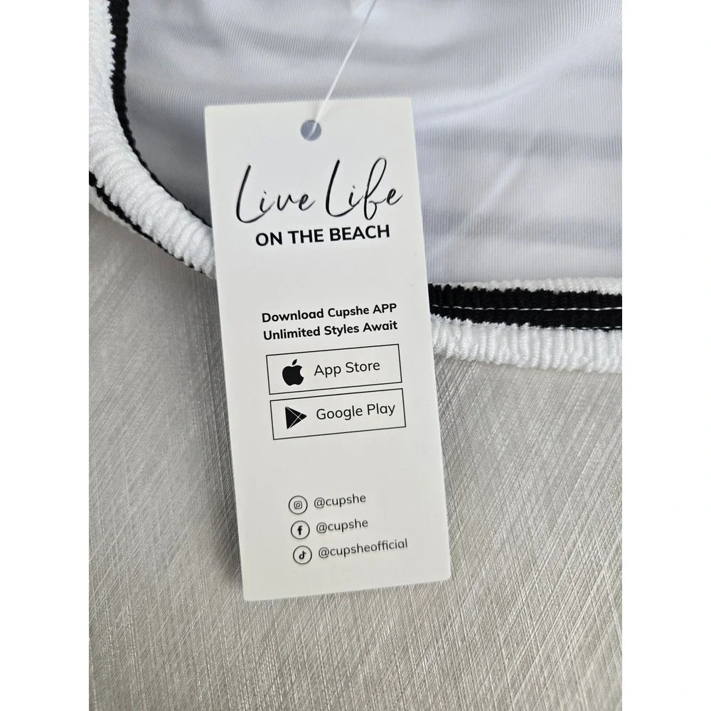 Cupshe Womens Black White Striped Textured Bikini Top Large CAA12D4L065CA - Picture 8 of 10